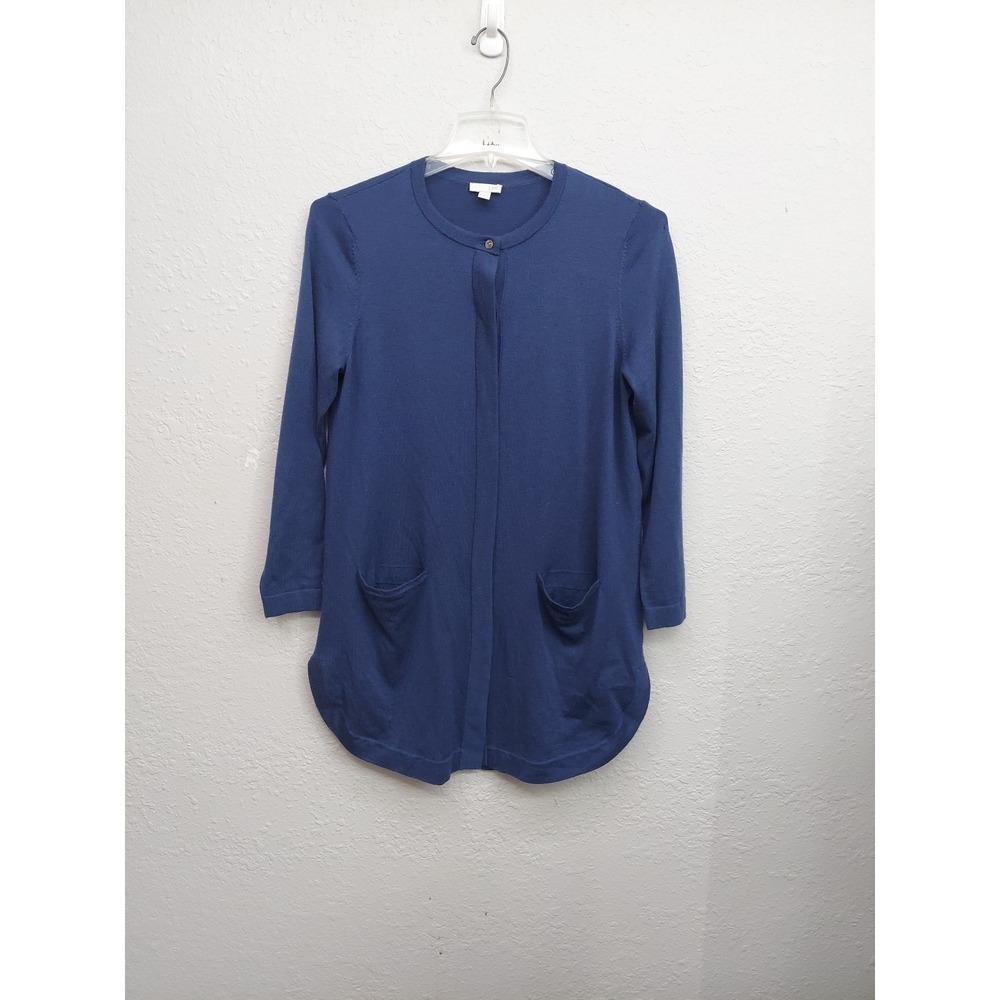 J Jill Sweater Womens Medium Blue Tunic Button Front Cardigan Long Line Wool